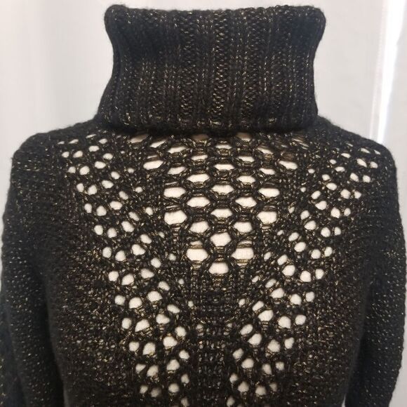 Guess Lorita Turtleneck Open Knit Wool Blend Sexy Sweater Black Yellow XS - Picture 6 of 12